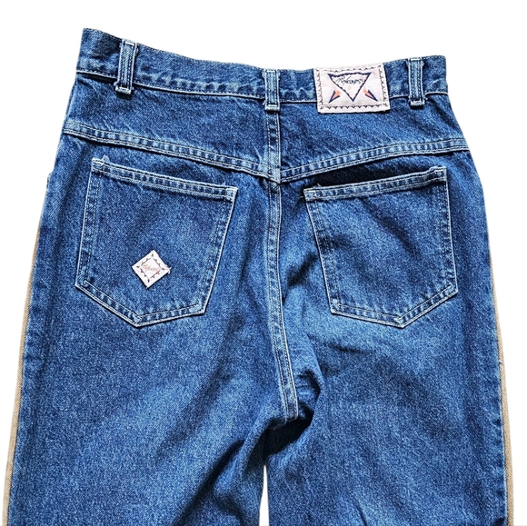 Vintage 90s No Excuses Brand Denim Raw Hem High Rise Two Tone Jeans Size 9 - Picture 6 of 7